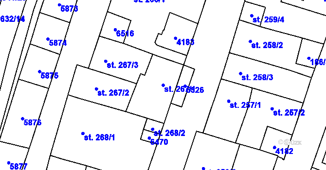 Parcela st. 267/1 v KÚ Hrušovany nad Jevišovkou, Katastrální mapa