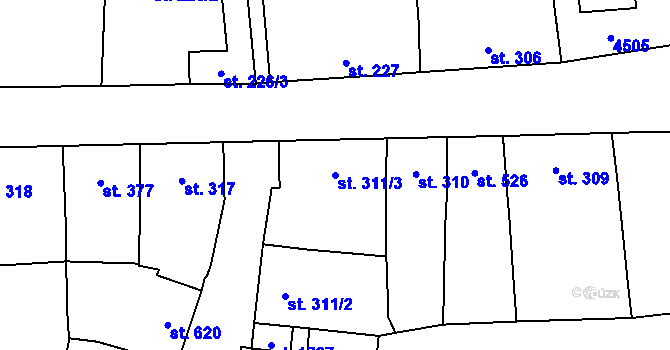 Parcela st. 311/3 v KÚ Hrušovany nad Jevišovkou, Katastrální mapa