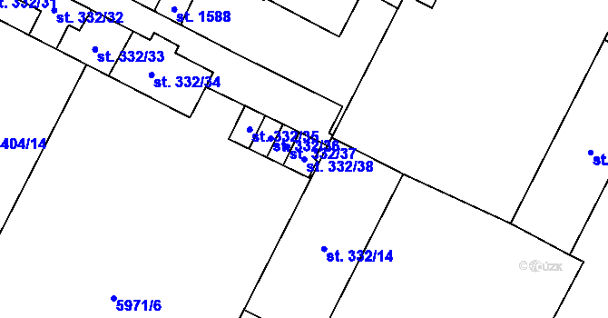 Parcela st. 332/38 v KÚ Hrušovany nad Jevišovkou, Katastrální mapa