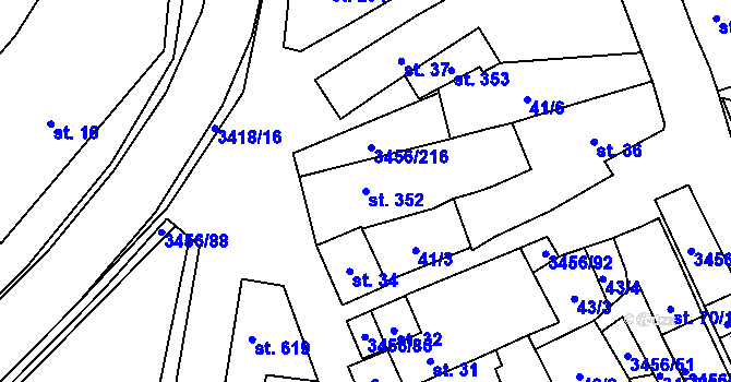 Parcela st. 352 v KÚ Hrušovany nad Jevišovkou, Katastrální mapa