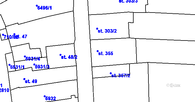 Parcela st. 355 v KÚ Hrušovany nad Jevišovkou, Katastrální mapa