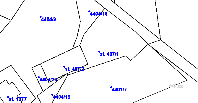 Parcela st. 407/1 v KÚ Hrušovany nad Jevišovkou, Katastrální mapa