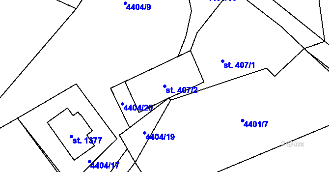 Parcela st. 407/2 v KÚ Hrušovany nad Jevišovkou, Katastrální mapa