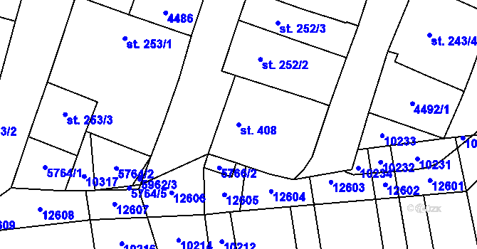 Parcela st. 408 v KÚ Hrušovany nad Jevišovkou, Katastrální mapa