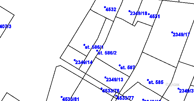 Parcela st. 586/2 v KÚ Hrušovany nad Jevišovkou, Katastrální mapa