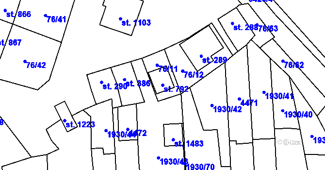Parcela st. 792 v KÚ Hrušovany nad Jevišovkou, Katastrální mapa