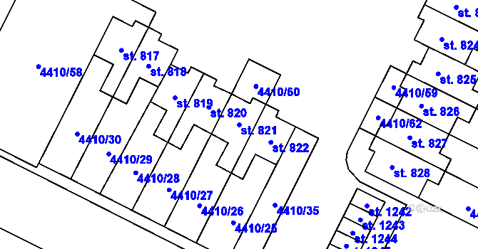 Parcela st. 821 v KÚ Hrušovany nad Jevišovkou, Katastrální mapa