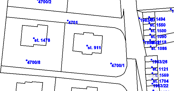 Parcela st. 911 v KÚ Hrušovany nad Jevišovkou, Katastrální mapa