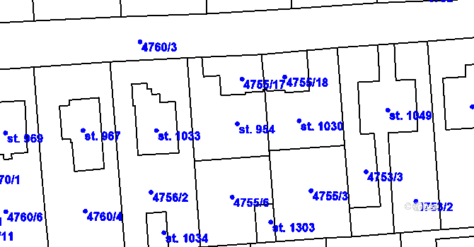Parcela st. 954 v KÚ Hrušovany nad Jevišovkou, Katastrální mapa