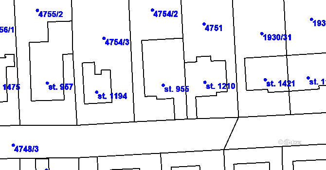 Parcela st. 955 v KÚ Hrušovany nad Jevišovkou, Katastrální mapa