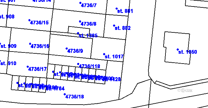 Parcela st. 1017 v KÚ Hrušovany nad Jevišovkou, Katastrální mapa