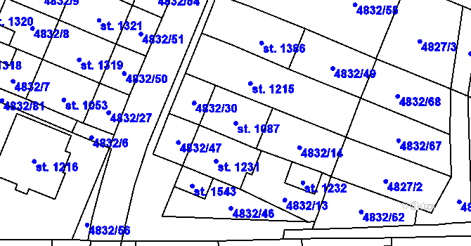 Parcela st. 1087 v KÚ Hrušovany nad Jevišovkou, Katastrální mapa