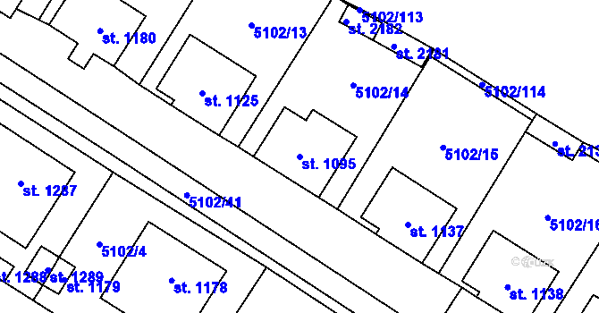 Parcela st. 1095 v KÚ Hrušovany nad Jevišovkou, Katastrální mapa