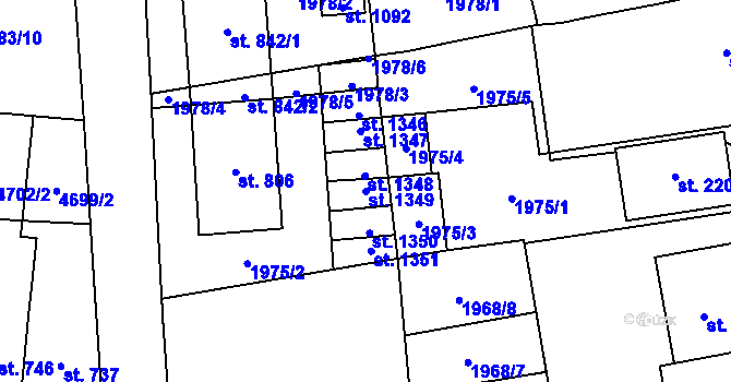 Parcela st. 1349 v KÚ Hrušovany nad Jevišovkou, Katastrální mapa