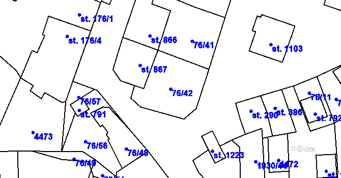 Parcela st. 76/42 v KÚ Hrušovany nad Jevišovkou, Katastrální mapa