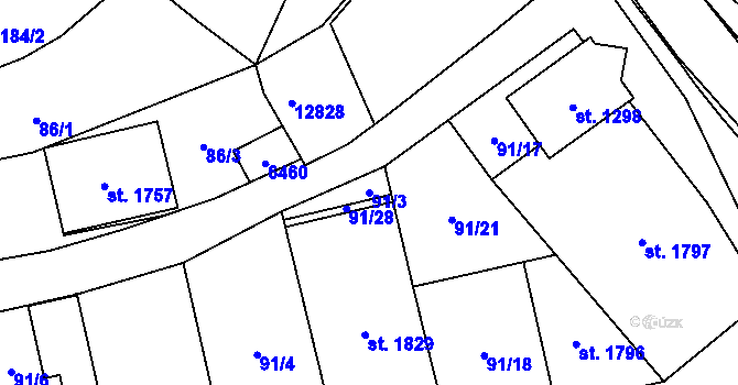 Parcela st. 91/3 v KÚ Hrušovany nad Jevišovkou, Katastrální mapa