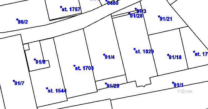 Parcela st. 91/4 v KÚ Hrušovany nad Jevišovkou, Katastrální mapa