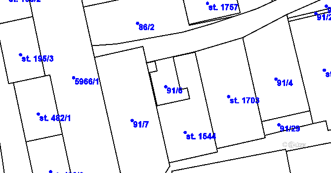 Parcela st. 91/6 v KÚ Hrušovany nad Jevišovkou, Katastrální mapa