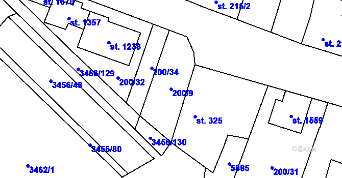 Parcela st. 200/9 v KÚ Hrušovany nad Jevišovkou, Katastrální mapa