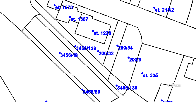 Parcela st. 200/32 v KÚ Hrušovany nad Jevišovkou, Katastrální mapa