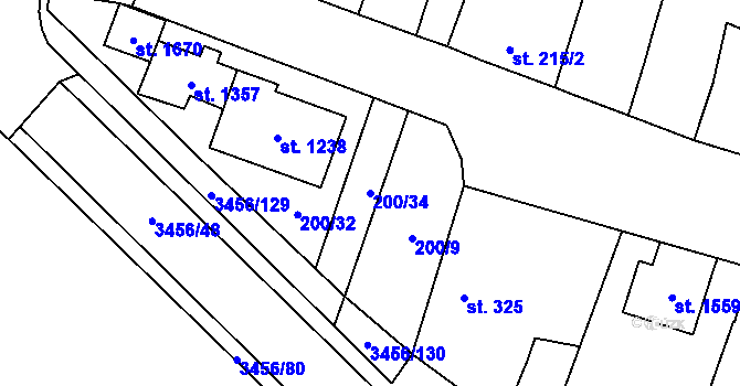 Parcela st. 200/34 v KÚ Hrušovany nad Jevišovkou, Katastrální mapa