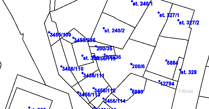 Parcela st. 200/36 v KÚ Hrušovany nad Jevišovkou, Katastrální mapa
