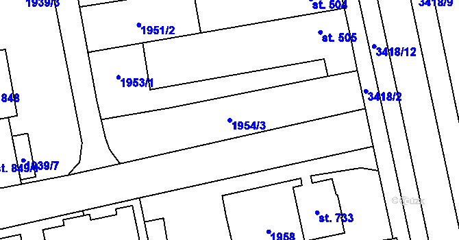 Parcela st. 1954/3 v KÚ Hrušovany nad Jevišovkou, Katastrální mapa