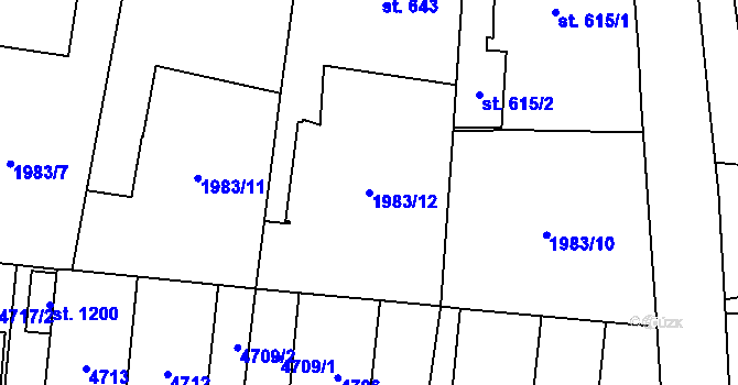 Parcela st. 1983/12 v KÚ Hrušovany nad Jevišovkou, Katastrální mapa
