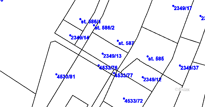 Parcela st. 2349/13 v KÚ Hrušovany nad Jevišovkou, Katastrální mapa
