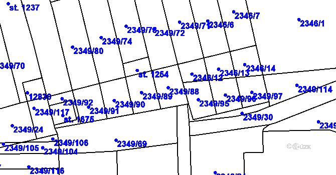 Parcela st. 2349/88 v KÚ Hrušovany nad Jevišovkou, Katastrální mapa