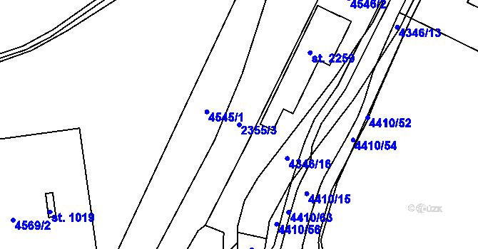 Parcela st. 2355/3 v KÚ Hrušovany nad Jevišovkou, Katastrální mapa