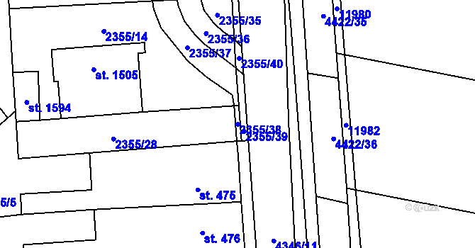 Parcela st. 2355/38 v KÚ Hrušovany nad Jevišovkou, Katastrální mapa