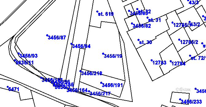 Parcela st. 3456/19 v KÚ Hrušovany nad Jevišovkou, Katastrální mapa
