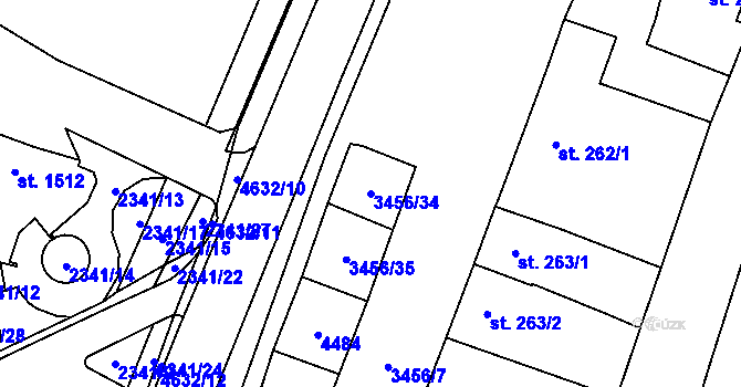 Parcela st. 3456/34 v KÚ Hrušovany nad Jevišovkou, Katastrální mapa