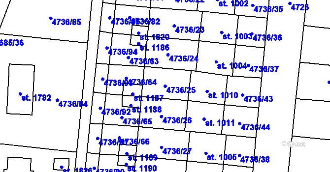 Parcela st. 4736/25 v KÚ Hrušovany nad Jevišovkou, Katastrální mapa