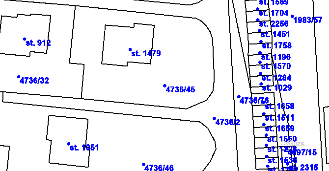 Parcela st. 4736/45 v KÚ Hrušovany nad Jevišovkou, Katastrální mapa