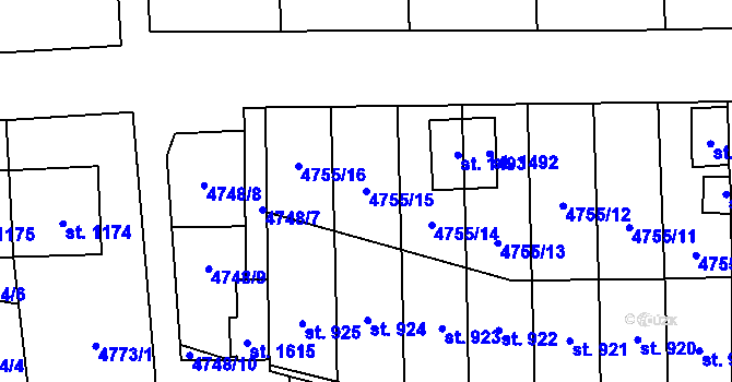 Parcela st. 4755/15 v KÚ Hrušovany nad Jevišovkou, Katastrální mapa