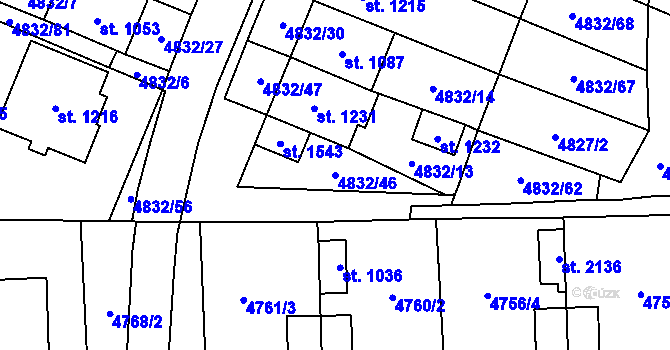 Parcela st. 4832/46 v KÚ Hrušovany nad Jevišovkou, Katastrální mapa