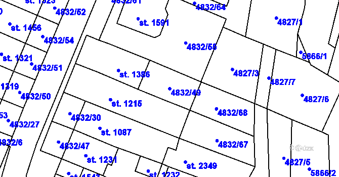 Parcela st. 4832/49 v KÚ Hrušovany nad Jevišovkou, Katastrální mapa