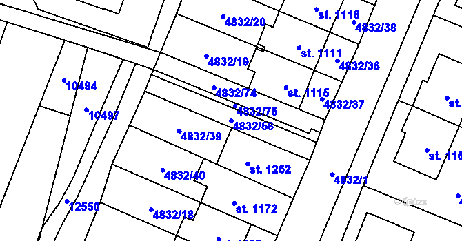 Parcela st. 4832/58 v KÚ Hrušovany nad Jevišovkou, Katastrální mapa