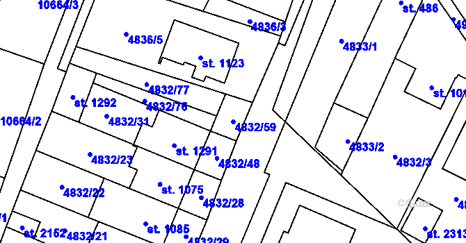 Parcela st. 4832/59 v KÚ Hrušovany nad Jevišovkou, Katastrální mapa
