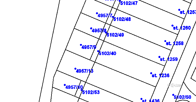 Parcela st. 5102/40 v KÚ Hrušovany nad Jevišovkou, Katastrální mapa