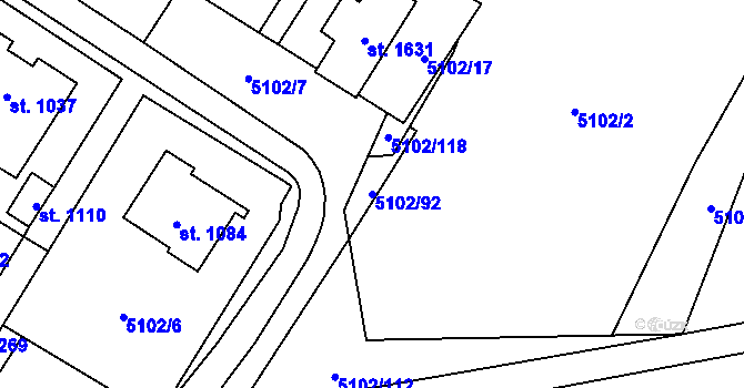 Parcela st. 5102/92 v KÚ Hrušovany nad Jevišovkou, Katastrální mapa
