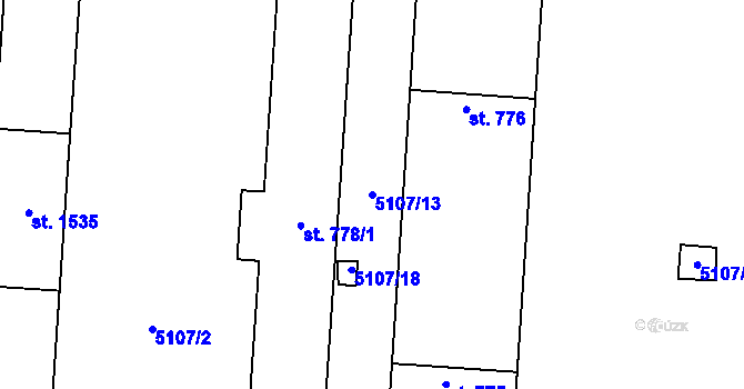 Parcela st. 5107/13 v KÚ Hrušovany nad Jevišovkou, Katastrální mapa