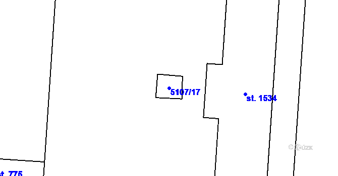 Parcela st. 5107/17 v KÚ Hrušovany nad Jevišovkou, Katastrální mapa