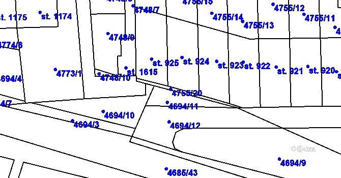 Parcela st. 4755/20 v KÚ Hrušovany nad Jevišovkou, Katastrální mapa