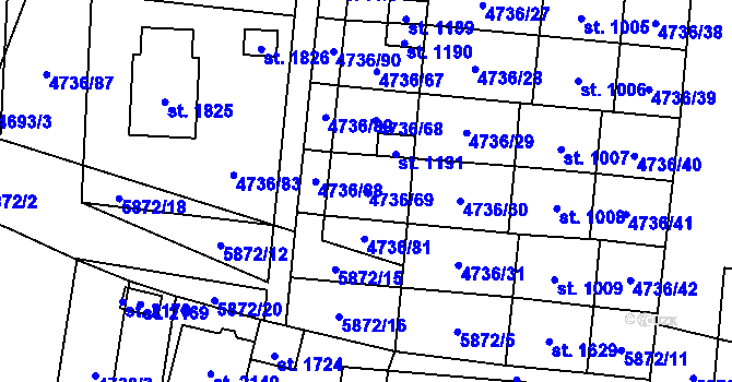 Parcela st. 4736/69 v KÚ Hrušovany nad Jevišovkou, Katastrální mapa
