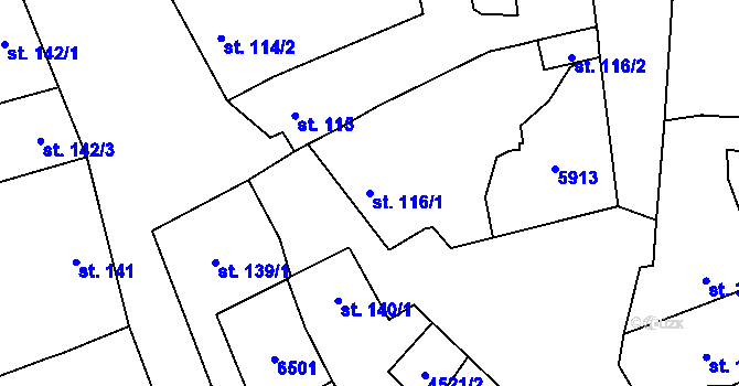 Parcela st. 116/1 v KÚ Hrušovany nad Jevišovkou, Katastrální mapa