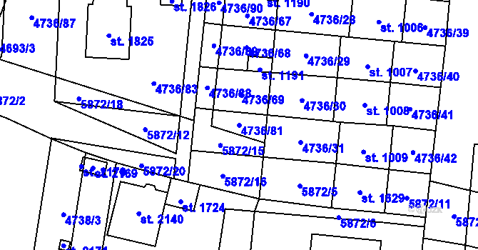Parcela st. 4736/81 v KÚ Hrušovany nad Jevišovkou, Katastrální mapa