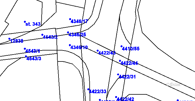 Parcela st. 4422/43 v KÚ Hrušovany nad Jevišovkou, Katastrální mapa